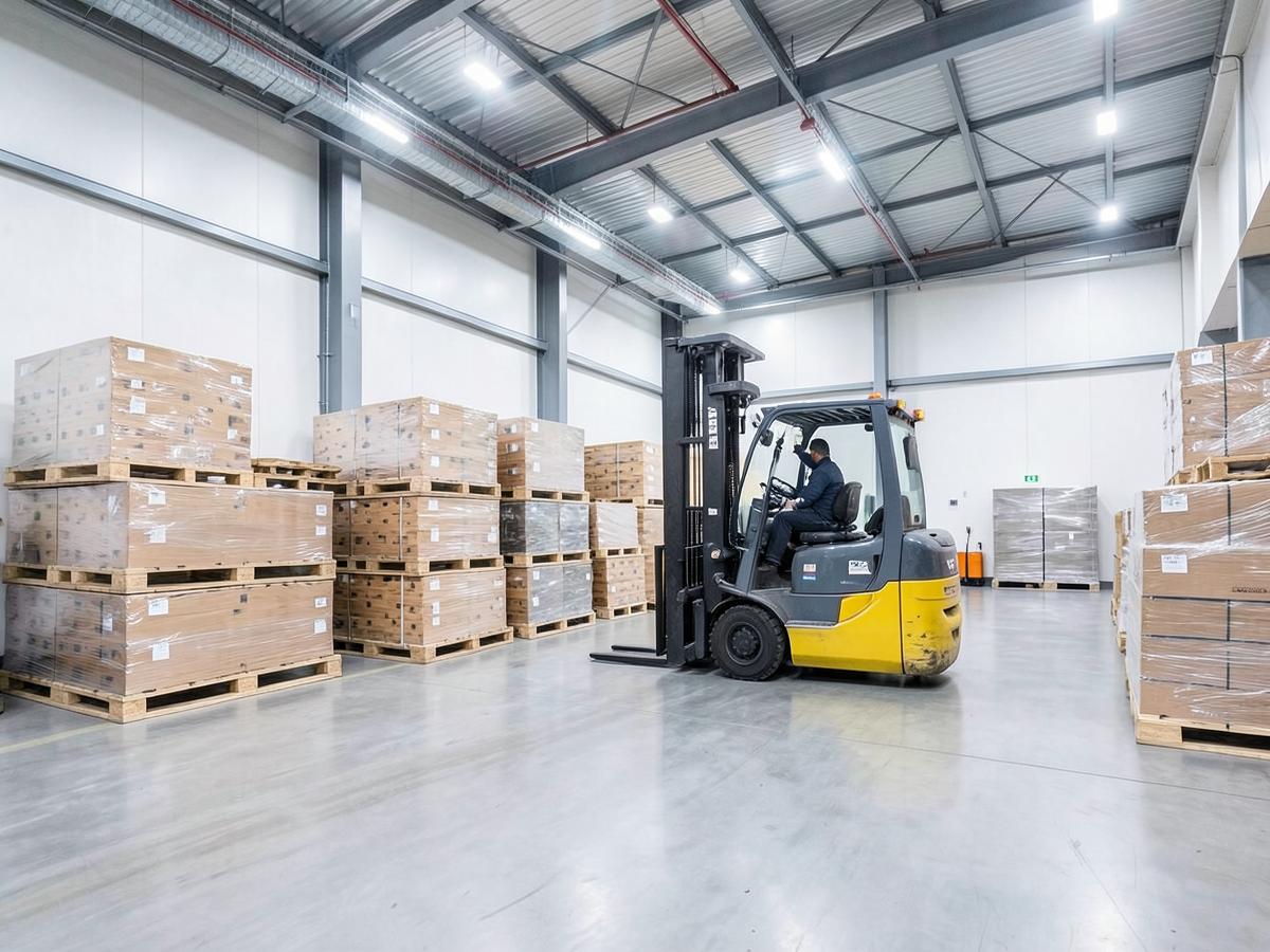 Wolid bonded warehouse with stacked cargo ready for dispatch